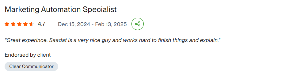 Upwork review — AI Lead Qualification GHL