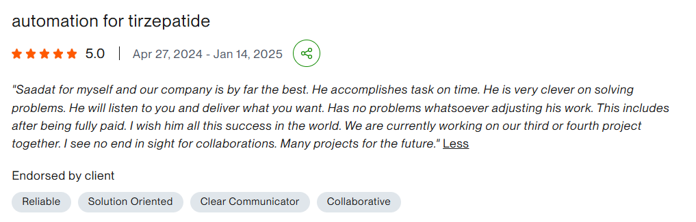 Upwork review — n8n Blog Automation